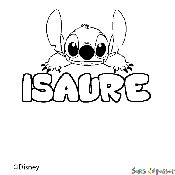 Coloriage pr&eacute;nom ISAURE - d&eacute;cor Stitch