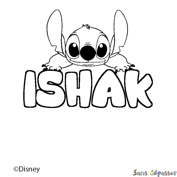 Coloriage pr&eacute;nom ISHAK - d&eacute;cor Stitch