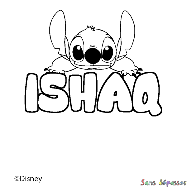 Coloriage pr&eacute;nom ISHAQ - d&eacute;cor Stitch