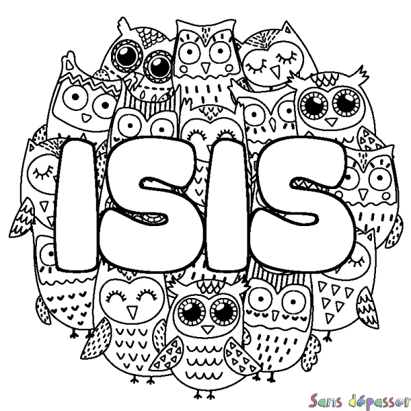 Coloriage prénom ISIS - d&eacute;cor Chouettes