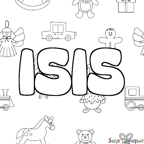 Coloriage pr&eacute;nom ISIS - d&eacute;cor Jouets