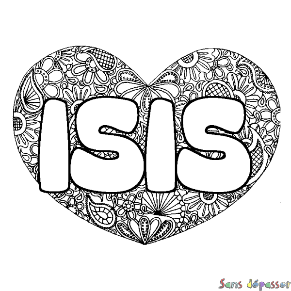 Coloriage prénom ISIS - d&eacute;cor Mandala coeur