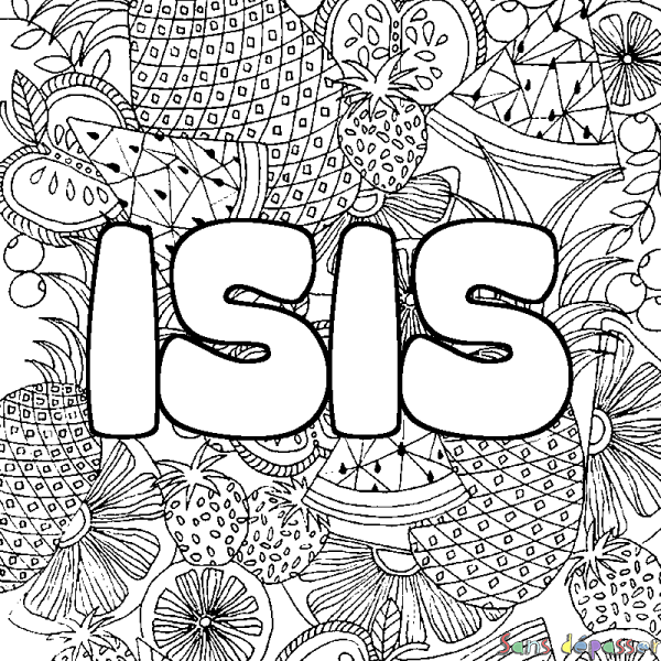 Coloriage pr&eacute;nom ISIS - d&eacute;cor Mandala fruits