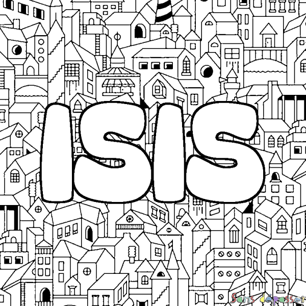Coloriage prénom ISIS - d&eacute;cor Ville