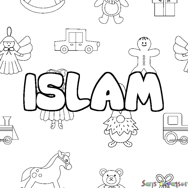 Coloriage pr&eacute;nom ISLAM - d&eacute;cor Jouets