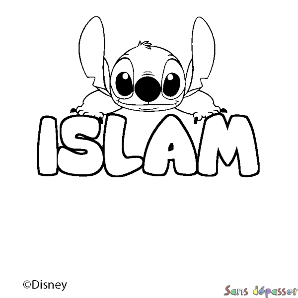 Coloriage pr&eacute;nom ISLAM - d&eacute;cor Stitch