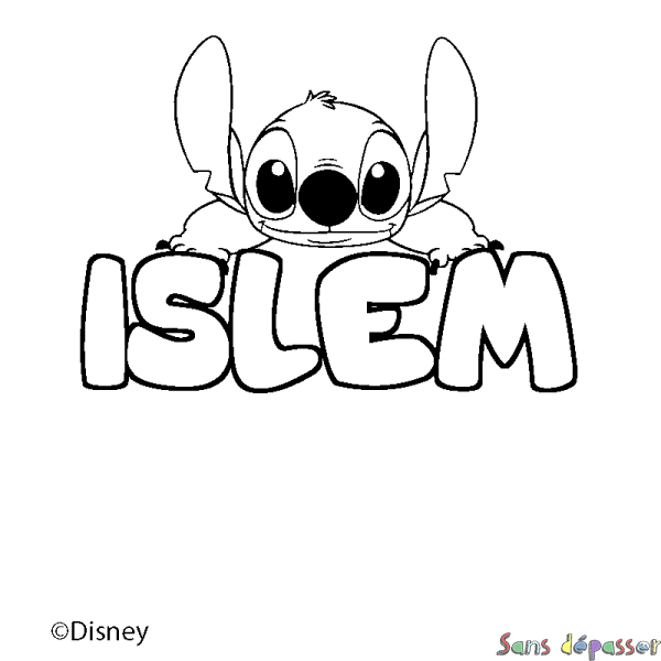 Coloriage pr&eacute;nom ISLEM - d&eacute;cor Stitch