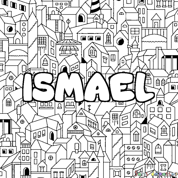 Coloriage pr&eacute;nom ISMAEL - d&eacute;cor Ville