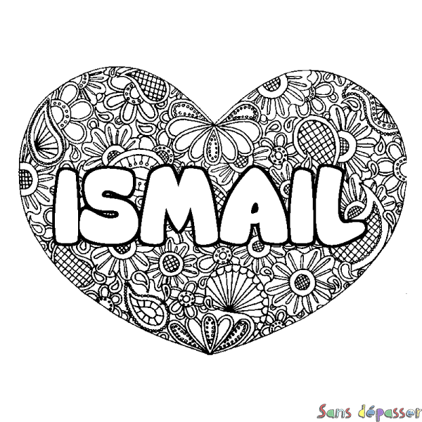 Coloriage prénom ISMAIL - d&eacute;cor Mandala coeur