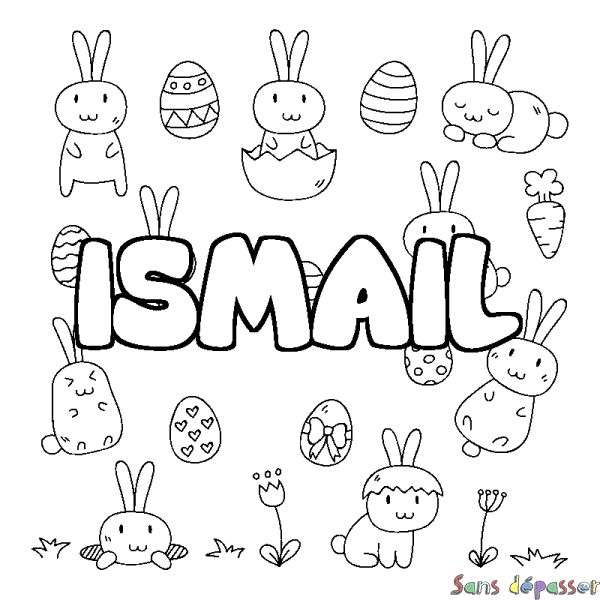 Coloriage pr&eacute;nom ISMAIL - d&eacute;cor Paques