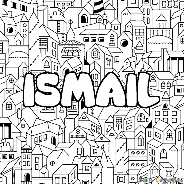 Coloriage pr&eacute;nom ISMAIL - d&eacute;cor Ville