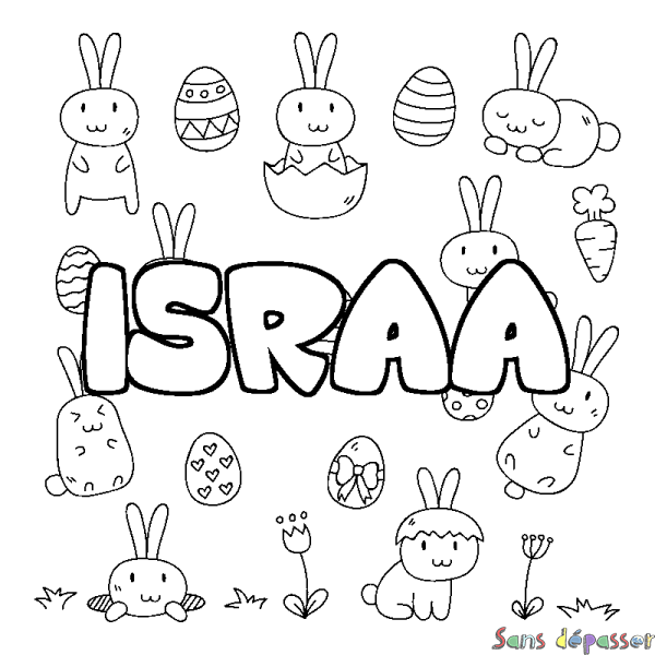 Coloriage pr&eacute;nom ISRAA - d&eacute;cor Paques
