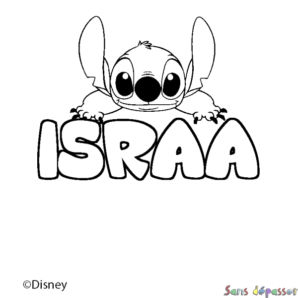 Coloriage pr&eacute;nom ISRAA - d&eacute;cor Stitch