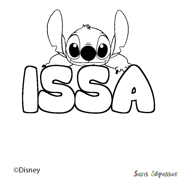 Coloriage pr&eacute;nom ISSA - d&eacute;cor Stitch