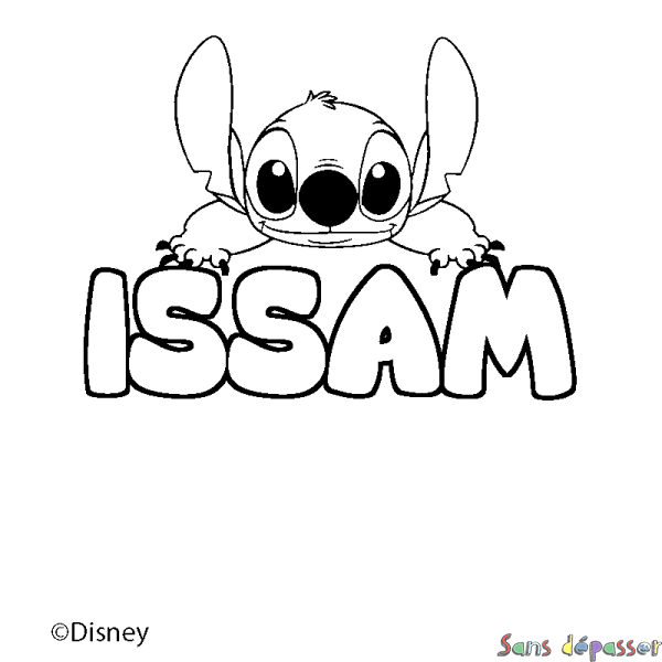 Coloriage pr&eacute;nom ISSAM - d&eacute;cor Stitch