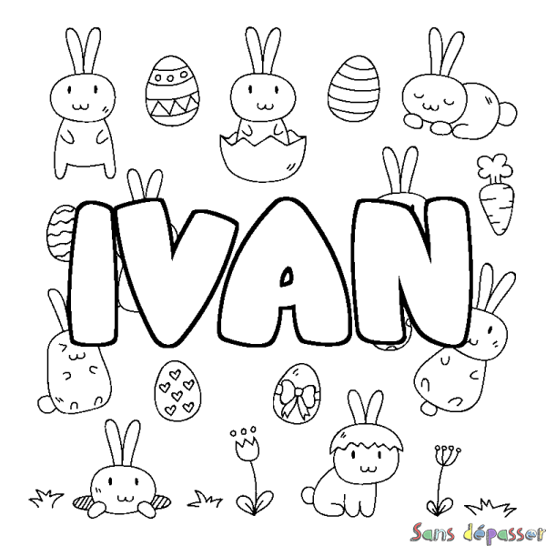 Coloriage pr&eacute;nom IVAN - d&eacute;cor Paques