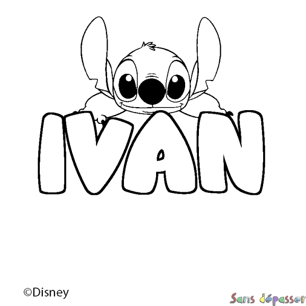 Coloriage pr&eacute;nom IVAN - d&eacute;cor Stitch