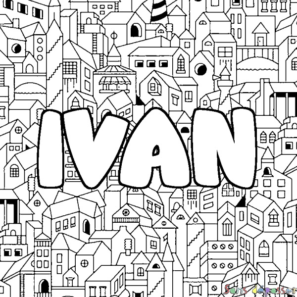 Coloriage pr&eacute;nom IVAN - d&eacute;cor Ville