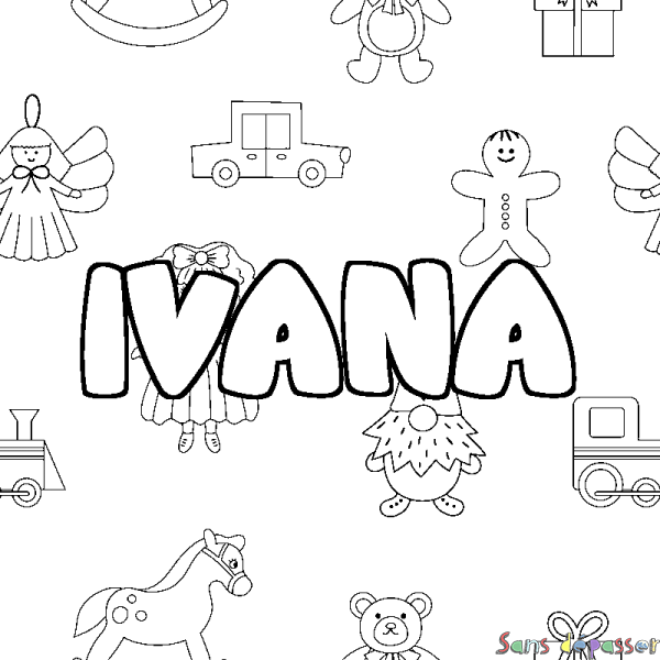 Coloriage pr&eacute;nom IVANA - d&eacute;cor Jouets