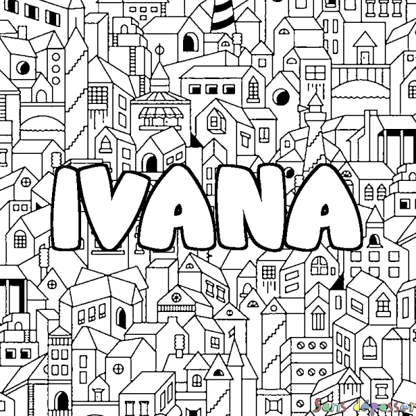Coloriage prénom IVANA - d&eacute;cor Ville