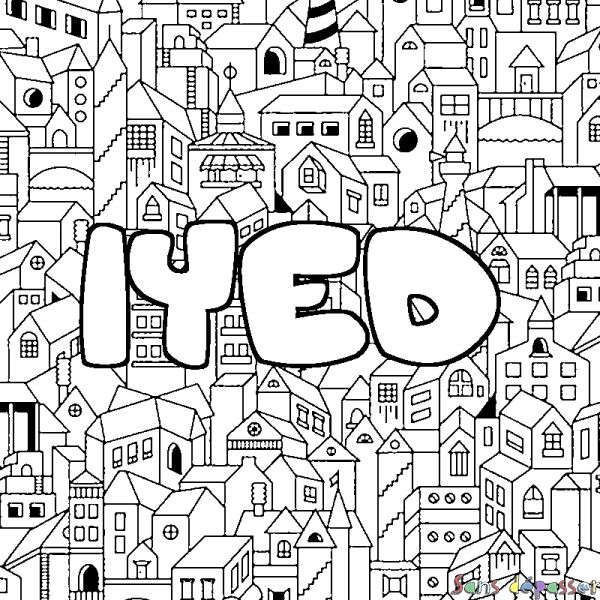 Coloriage pr&eacute;nom IYED - d&eacute;cor Ville