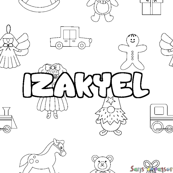 Coloriage pr&eacute;nom IZAKYEL - d&eacute;cor Jouets