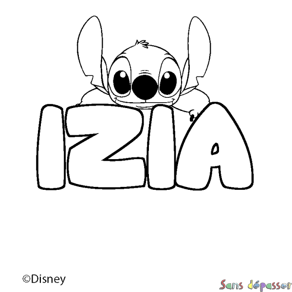 Coloriage pr&eacute;nom IZIA - d&eacute;cor Stitch