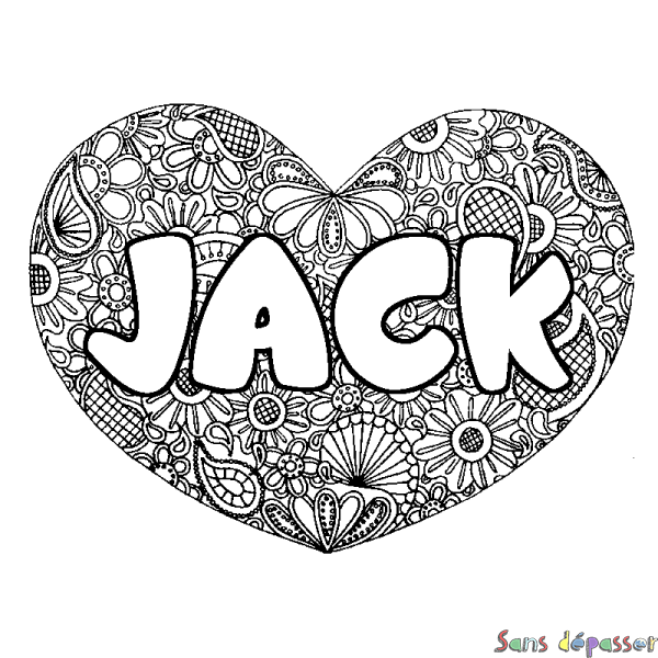 Coloriage prénom JACK - d&eacute;cor Mandala coeur
