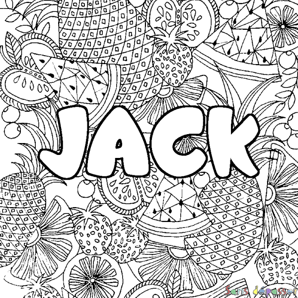 Coloriage pr&eacute;nom JACK - d&eacute;cor Mandala fruits