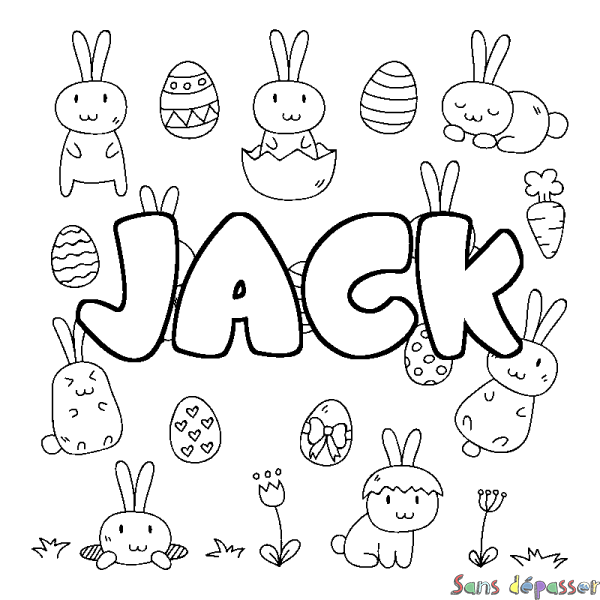 Coloriage pr&eacute;nom JACK - d&eacute;cor Paques