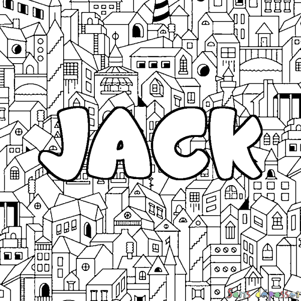 Coloriage pr&eacute;nom JACK - d&eacute;cor Ville