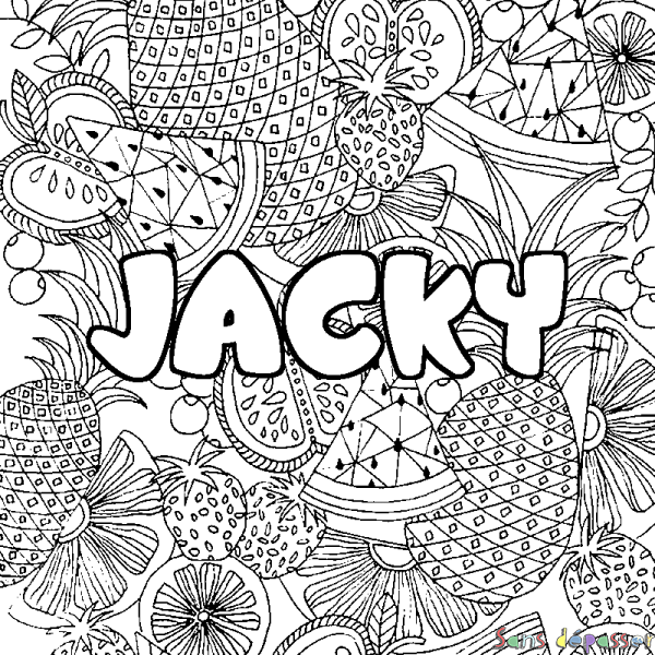 Coloriage prénom JACKY - d&eacute;cor Mandala fruits