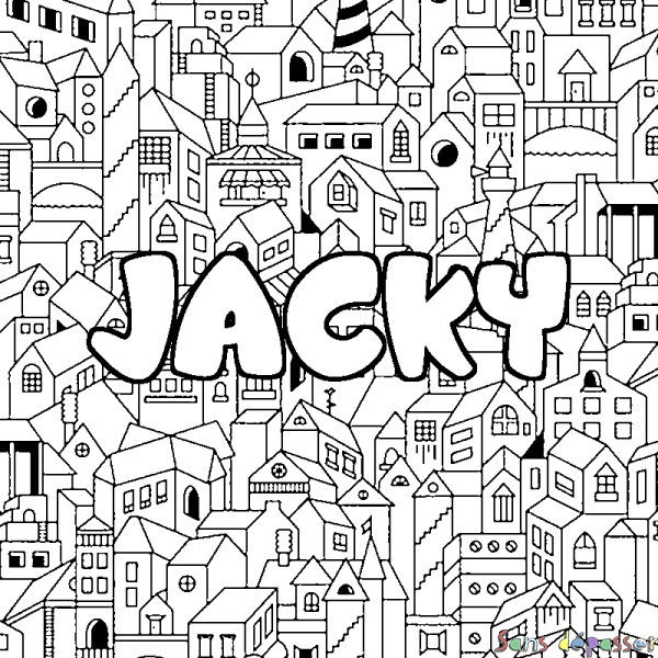 Coloriage prénom JACKY - d&eacute;cor Ville