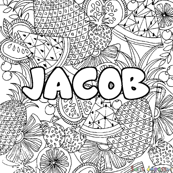 Coloriage prénom JACOB - d&eacute;cor Mandala fruits