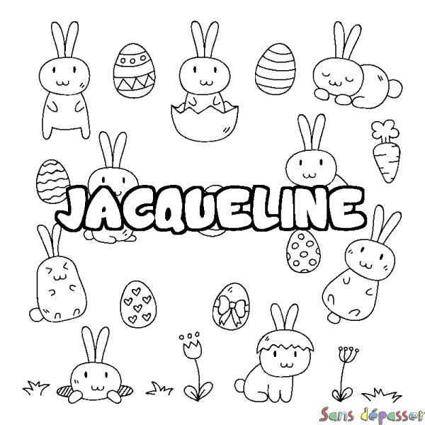 Coloriage prénom JACQUELINE - d&eacute;cor Paques