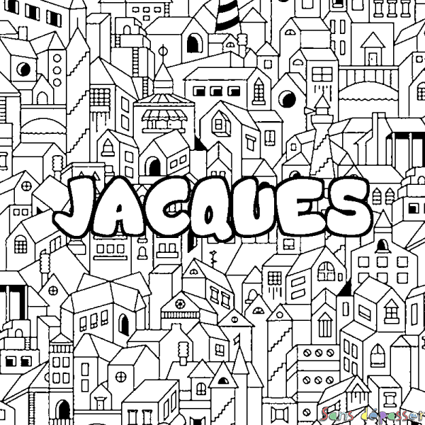 Coloriage prénom JACQUES - d&eacute;cor Ville