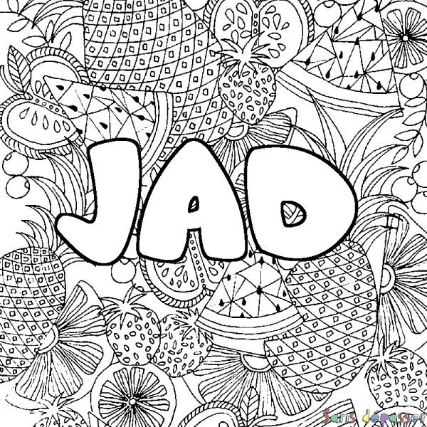Coloriage pr&eacute;nom JAD - d&eacute;cor Mandala fruits