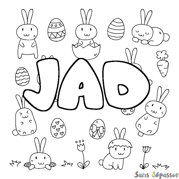 Coloriage pr&eacute;nom JAD - d&eacute;cor Paques