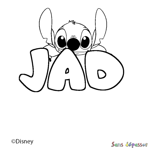 Coloriage pr&eacute;nom JAD - d&eacute;cor Stitch
