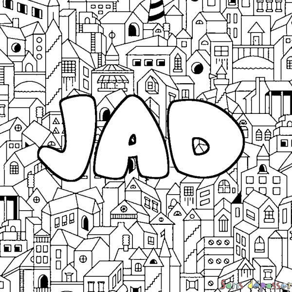 Coloriage pr&eacute;nom JAD - d&eacute;cor Ville