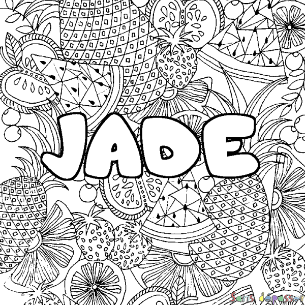 Coloriage prénom JADE - d&eacute;cor Mandala fruits