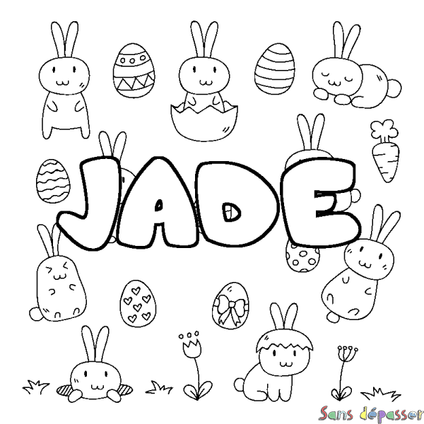 Coloriage pr&eacute;nom JADE - d&eacute;cor Paques
