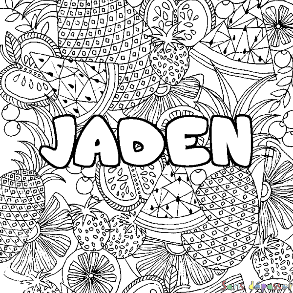 Coloriage prénom JADEN - d&eacute;cor Mandala fruits