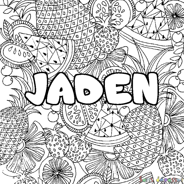 Coloriage pr&eacute;nom JADEN - d&eacute;cor Mandala fruits