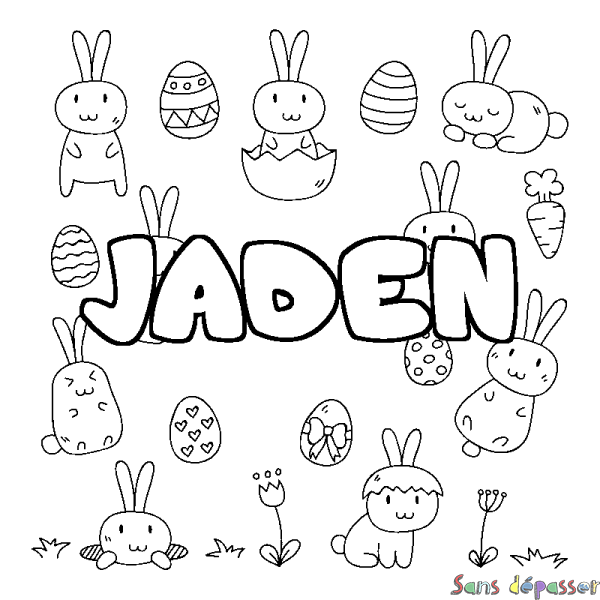 Coloriage pr&eacute;nom JADEN - d&eacute;cor Paques