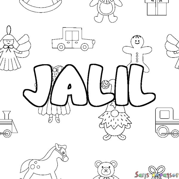 Coloriage pr&eacute;nom JALIL - d&eacute;cor Jouets