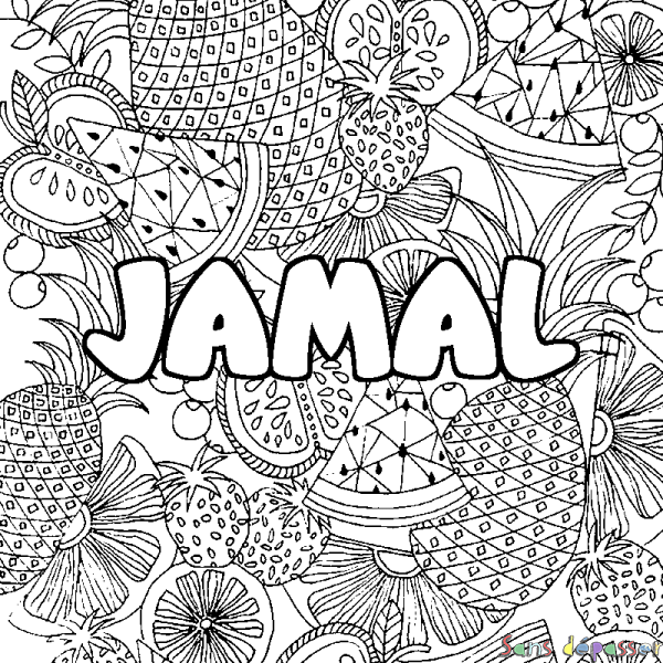 Coloriage prénom JAMAL - d&eacute;cor Mandala fruits