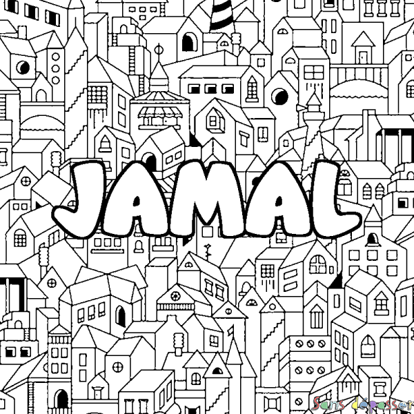 Coloriage prénom JAMAL - d&eacute;cor Ville