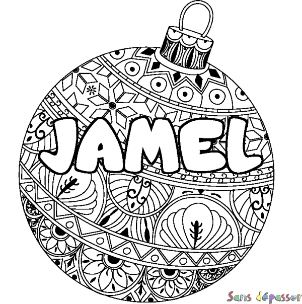 Coloriage prénom JAMEL - d&eacute;cor Boule de No&euml;l