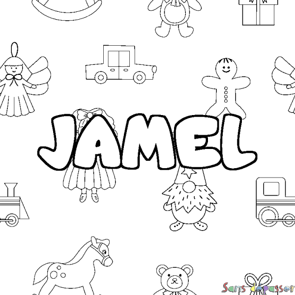 Coloriage prénom JAMEL - d&eacute;cor Jouets